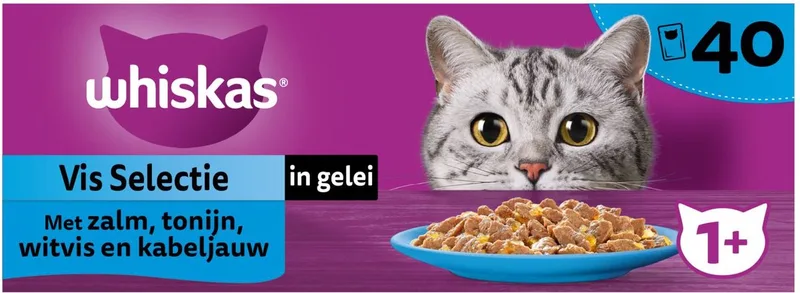 2x Whiskas 1+ - Kattenvoer natvoer - Vis - Selectie in gelei - maaltijdzakjes 40 x 85 g de Whiskas – photo produit