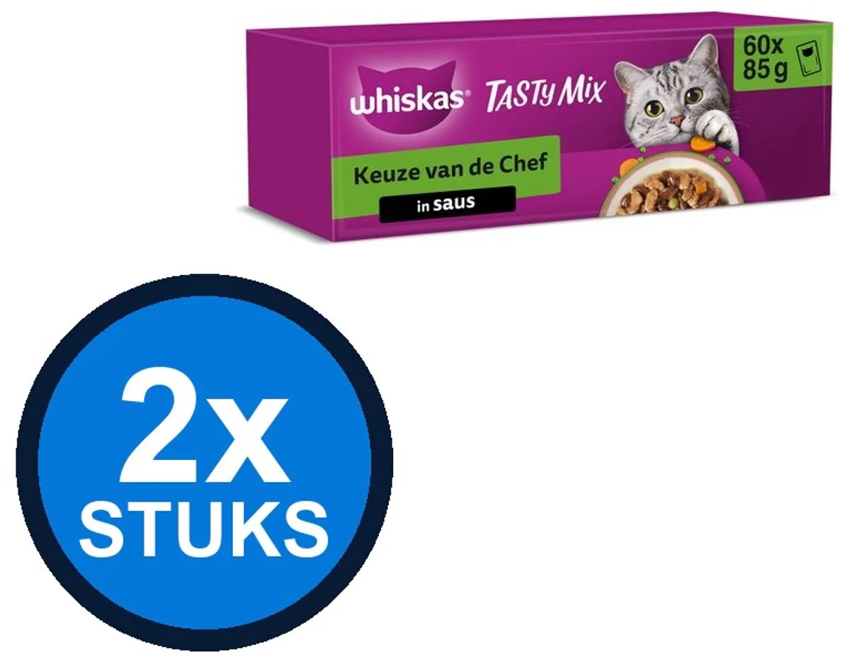 2x Whiskas - 1+ pouch adult saus selectie van de chef mp 60x85gr van Whiskas – productfoto