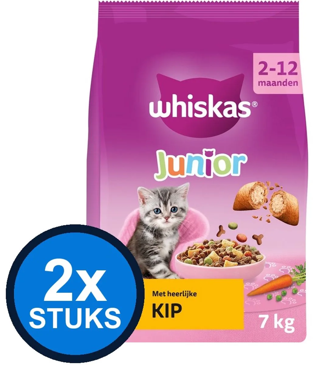 2x Whiskas - 2-12M droog junior kip 7kg van Whiskas – productfoto