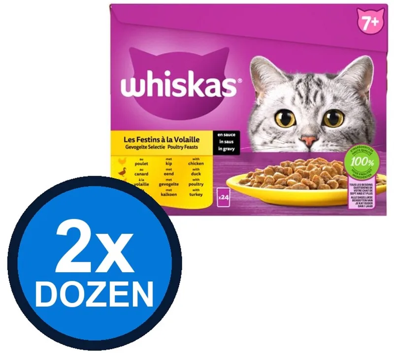 2x Whiskas - 7+ Senior Gevogelte Selectie in Saus Multipack - Kattenvoer Natvoer - 24x85g fra Whiskas – produktbillede