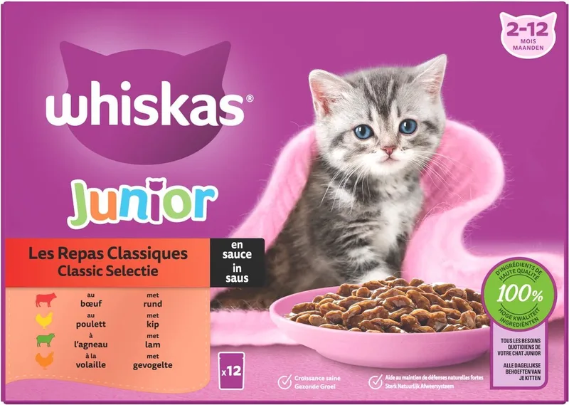 2x Whiskas Classic Junior - Kattenvoer Natvoer - Selectie in saus - maaltijdzakjes 12 x 85g by Whiskas – product photo
