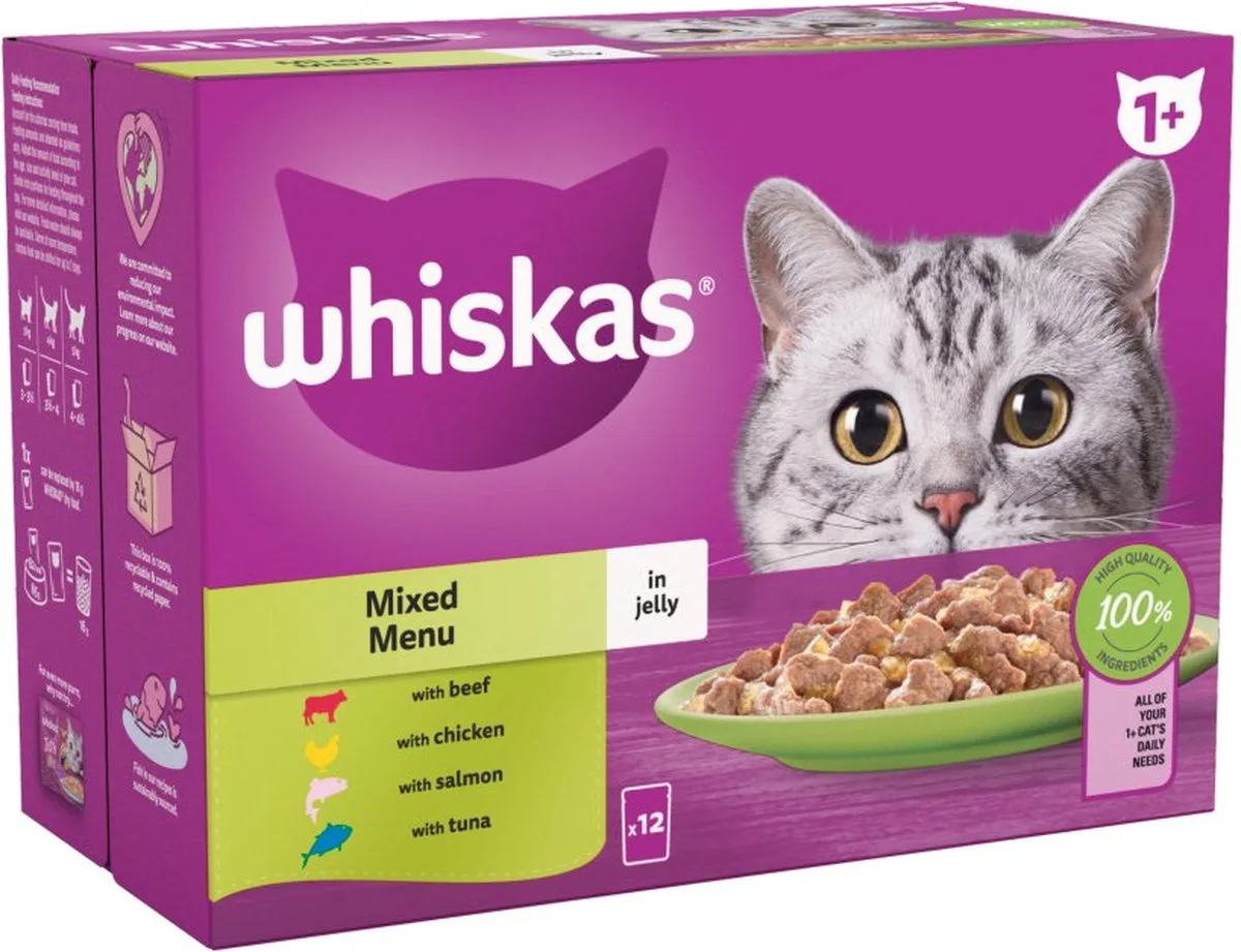 2x WHISKAS mix gelei 1+ pouch 12x85g van Whiskas – productfoto