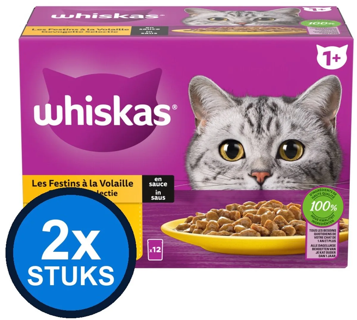 2x WHISKAS mix in saus 7+ pouch 12x85g van Whiskas – productfoto