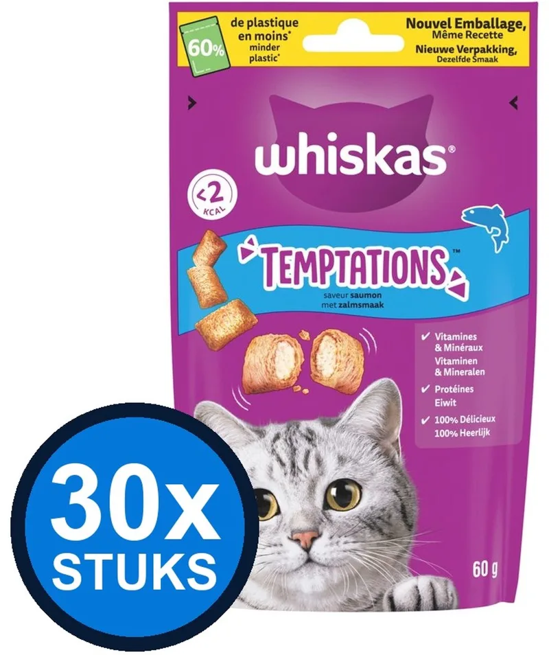 30x Whiskas - Temptations Zalm - Kattensnacks - 60 g de Whiskas – photo produit
