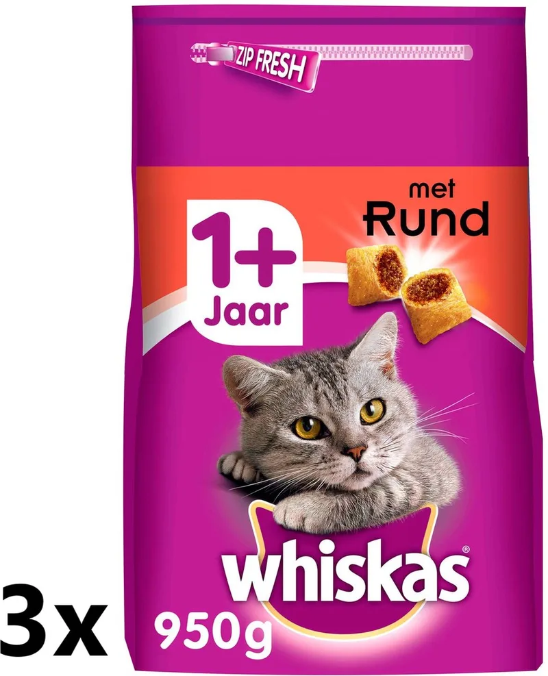 3x Whiskas - 1+ Adult Rund - Kattenvoer Droogvoer - 800 g de Whiskas – photo produit