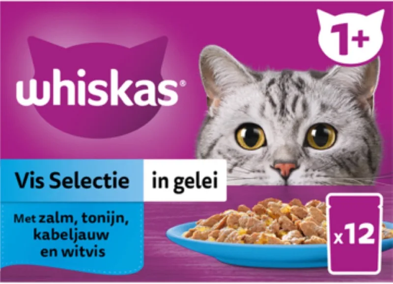 3x Whiskas 1+ - Kattenvoer natvoer - Vis - Selectie in gelei - maaltijdzakjes 12 x 85 g de Whiskas – photo produit