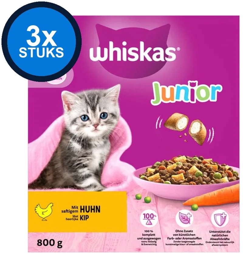 3x Whiskas - 2-12M Junior Kip - Kattenvoer Droogvoer - 800 g by Whiskas – product photo