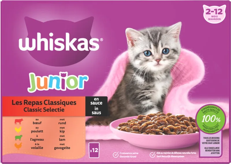 3x Whiskas Classic Junior - Kattenvoer Natvoer - Selectie in saus - maaltijdzakjes 12x 85g von Whiskas – Produktfoto