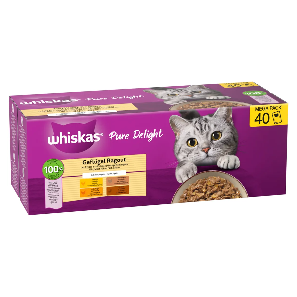 40x85g Whiskas Pure Delight Gevogelte Ragout in Gelei (4 soorten) nat kattenvoer van Whiskas – productfoto