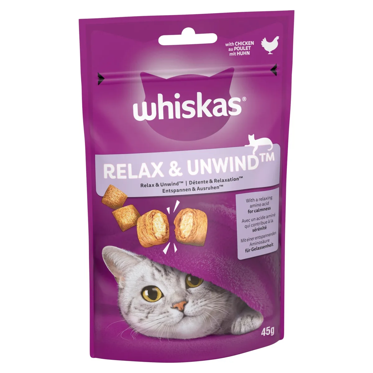 45 g Whiskas snacker Relax & Unwind kip kattensnacks by Whiskas – product photo