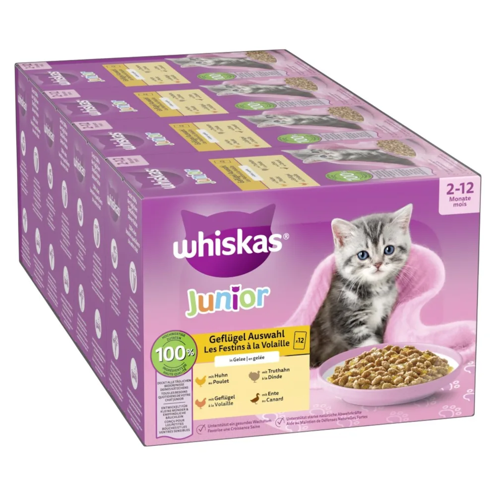 48 x 85 g Gevogelte-selectie in gelei Junior Whiskas Kattenvoer van Whiskas – productfoto