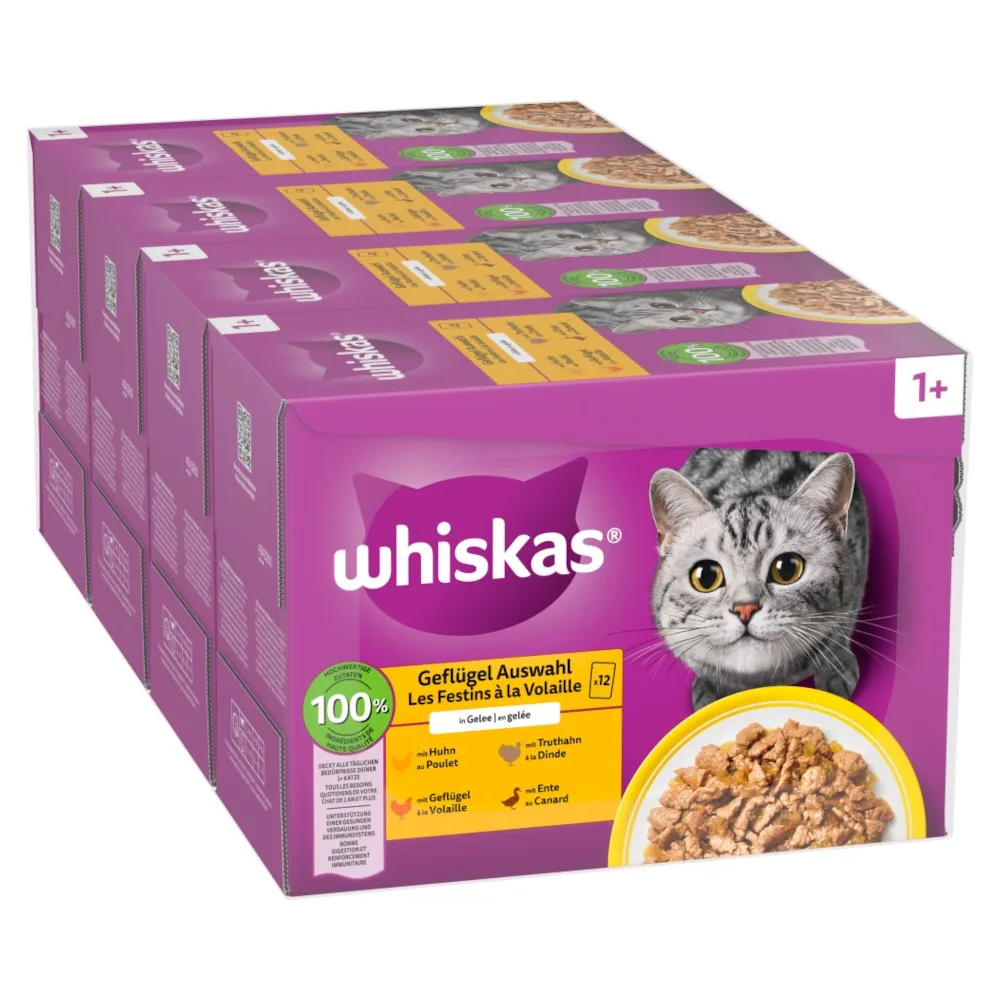 48x85g 1+ Adult Gevogelte-selectie in Gelei Whiskas Kattenvoer Maaltijdzakjes by Whiskas – product photo