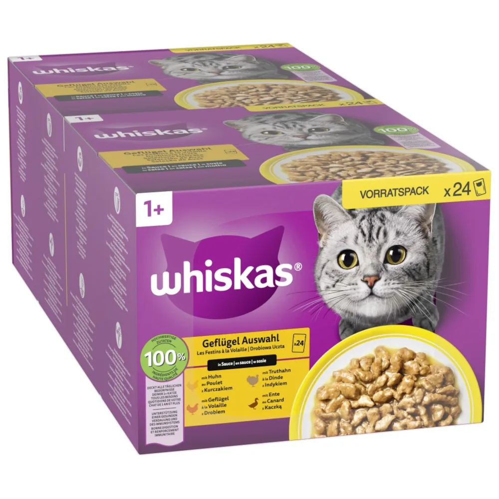 48x85g 1+ Adult Gevogelte-selectie in Saus Whiskas Kattenvoer Maaltijdzakjes by Whiskas – product photo