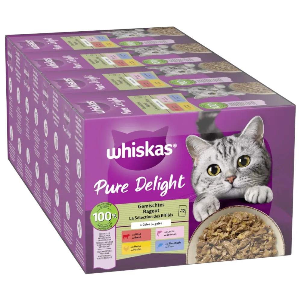 48x85g Gemengde Ragout in Gelei Pure Delight Whiskas Kattenvoer van Whiskas – productfoto