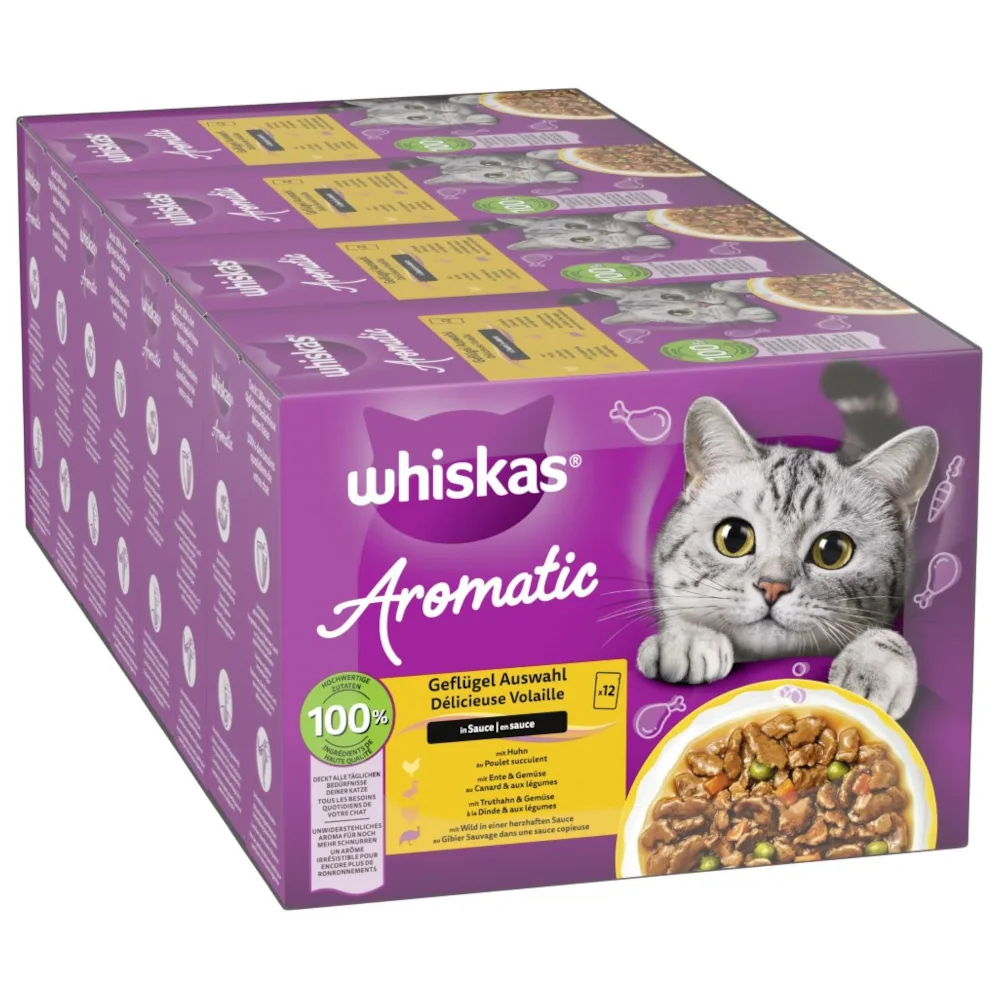 48x85g Whiskas 1+ Aromatic Selection Gevogelte in Saus nat kattenvoer by Whiskas – product photo