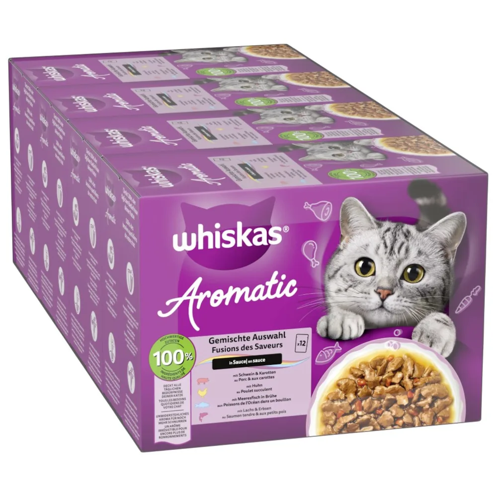 48x85g Whiskas 1+ Aromatic Selection Mix in Saus nat kattenvoer van Whiskas – productfoto