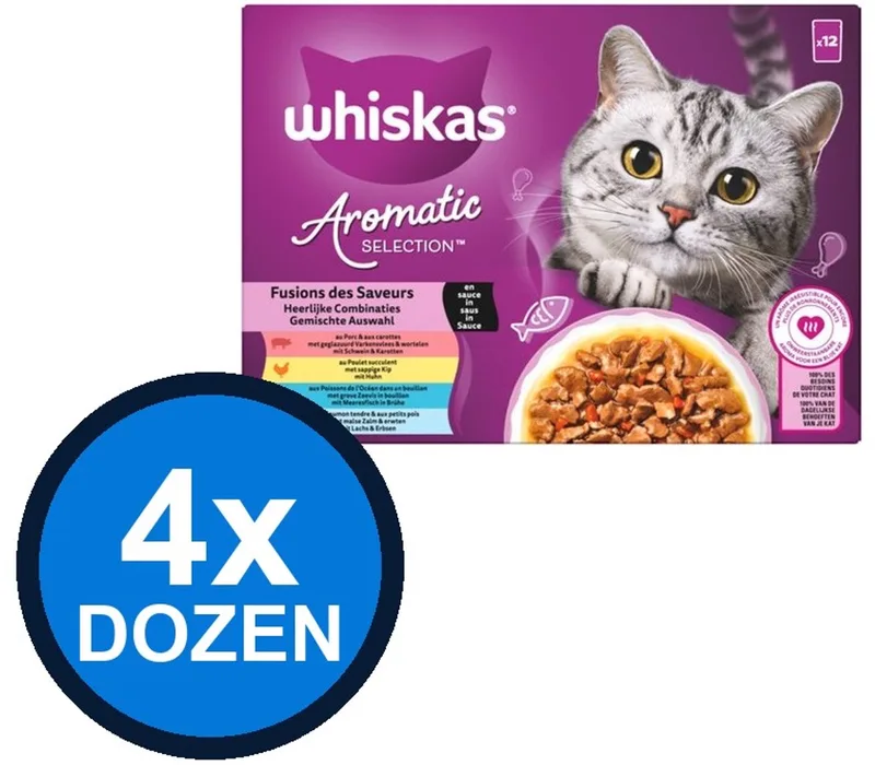 4x Whiskas - 1+ Adult Aromatic Selection Fusions Selectie Multipack - Kattenvoer Natvoer - 12x85g von Whiskas – Produktfoto