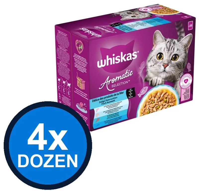 4x Whiskas - 1+ Adult Aromatic Selection Seafood Selectie in Saus Multipack - Kattenvoer Natvoer - 12x85g by Whiskas – product photo