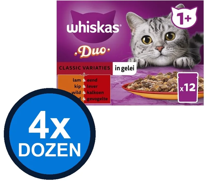 4x Whiskas - 1+ Adult Classic Selectie Duo in Gelei Multipack - Kattenvoer Natvoer - 12x85g by Whiskas – product photo
