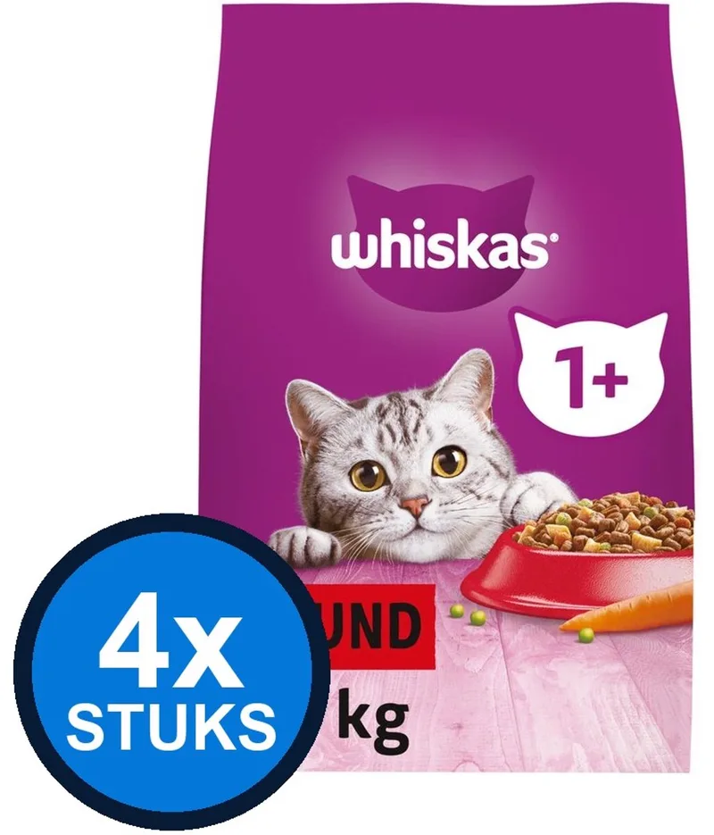 4x Whiskas - 1+ Adult Rund - Kattenvoer Droogvoer - 1,9 kg by Whiskas – product photo