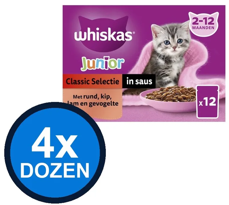 4x Whiskas - 2-12M Junior Classic Selectie in Saus Multipack - Kattenvoer Natvoer - 12x85g by Whiskas – product photo