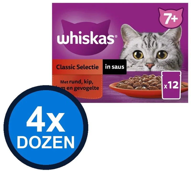 4x Whiskas - 7+ Senior Classic Selectie in Saus Multipack - Kattenvoer Natvoer - 12x85g de Whiskas – photo produit