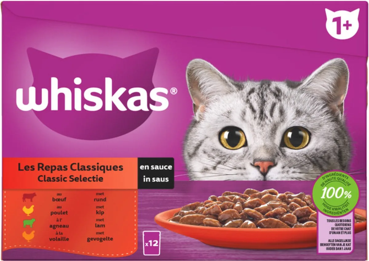 4x Whiskas Classic Selectie Adult in Saus Multipack 12 x 85 gr van Whiskas – productfoto