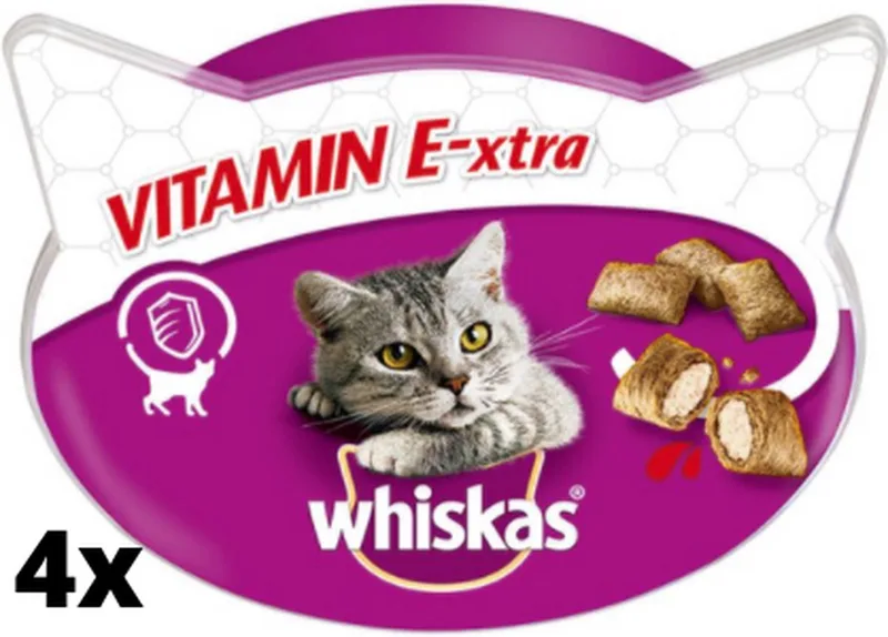 4x Whiskas snack | Vitamine E-xtra | Kattenvoer | Snoepjes | 4x 50gr | Kattensnoepjes | Voordeelverpakking | Immuunsysteem | Extra vitaminen de Whiskas – photo produit