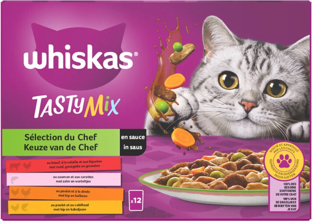 4x Whiskas Tasty Mix Adult Keuze van de Chef in Saus Multipack 12 x 85 gr van Whiskas – productfoto