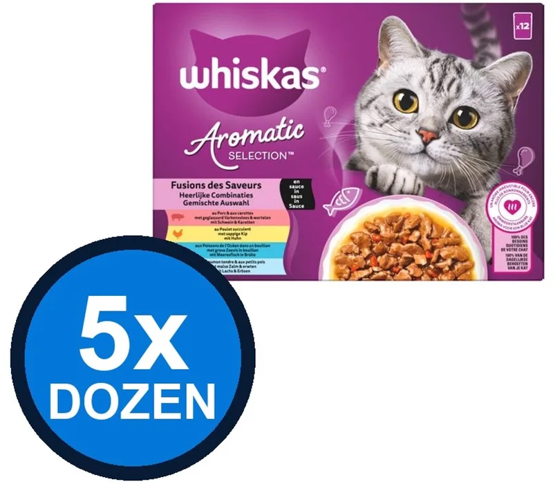 5x Whiskas - 1+ Adult Aromatic Selection Fusions Selectie Multipack - Kattenvoer Natvoer - 12x85g fra Whiskas – produktbillede
