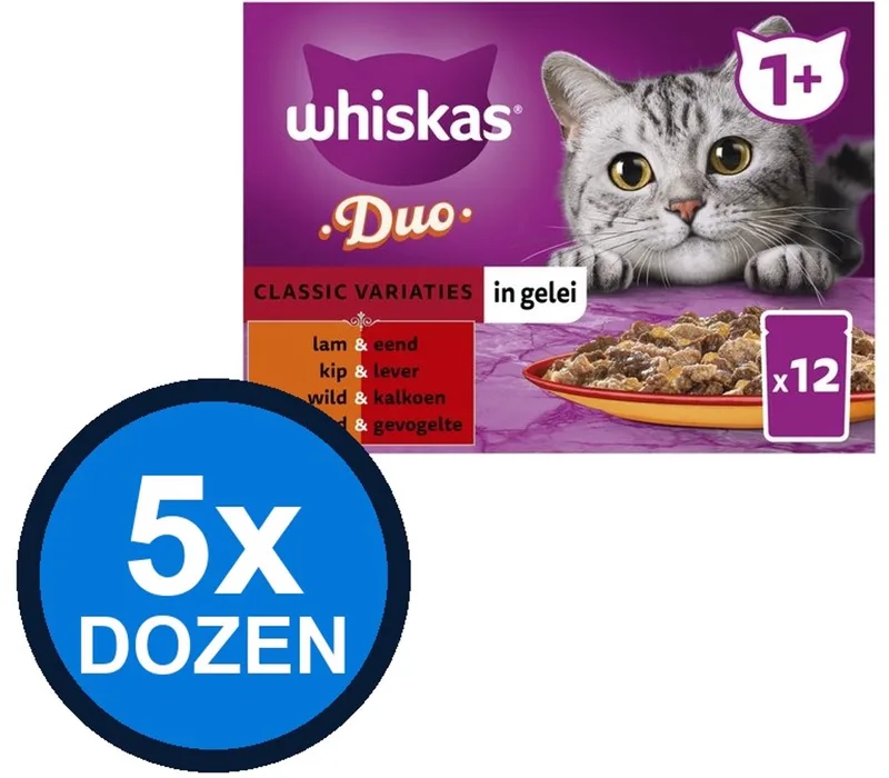 5x Whiskas - 1+ Adult Classic Selectie Duo in Gelei Multipack - Kattenvoer Natvoer - 12x85g by Whiskas – product photo