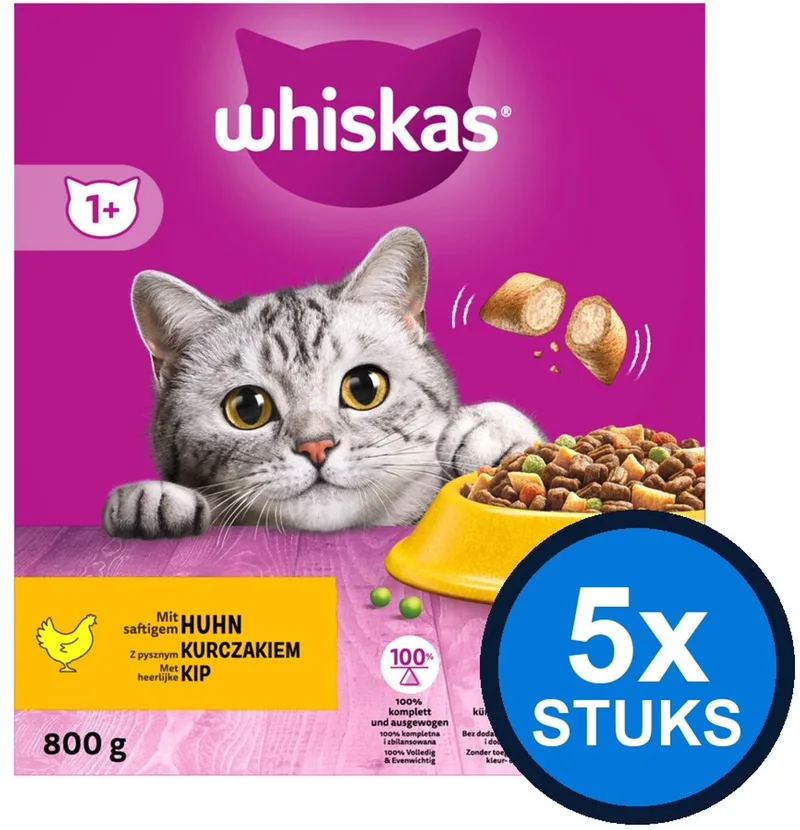 5x Whiskas - 1+ Adult Kip - Kattenvoer Droogvoer - 800 g de Whiskas – photo produit