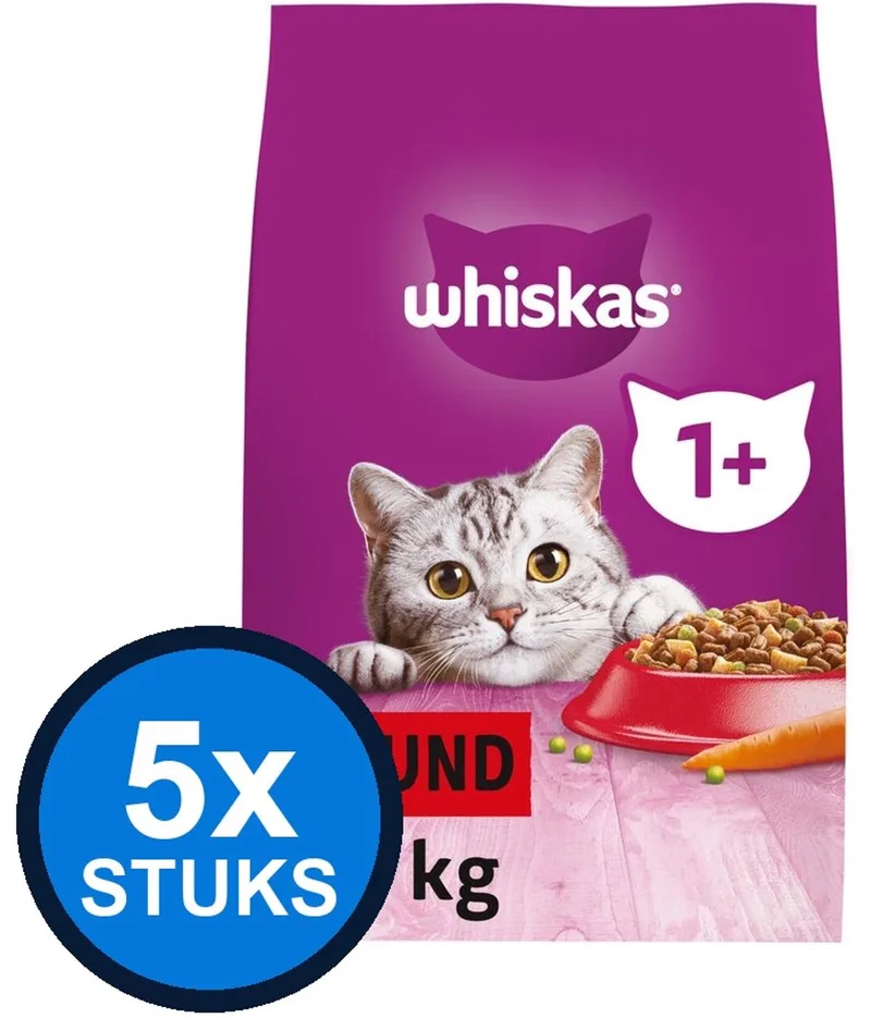 5x Whiskas - 1+ Adult Rund - Kattenvoer Droogvoer - 1,9 kg de Whiskas – photo produit