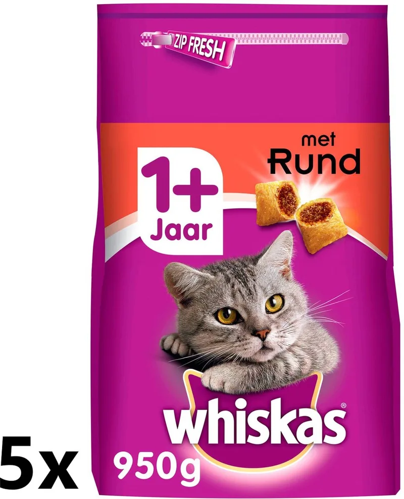 5x Whiskas - 1+ Adult Rund - Kattenvoer Droogvoer - 800 g fra Whiskas – produktbillede