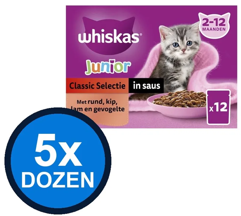 5x Whiskas - 2-12M Junior Classic Selectie in Saus Multipack - Kattenvoer Natvoer - 12x85g by Whiskas – product photo