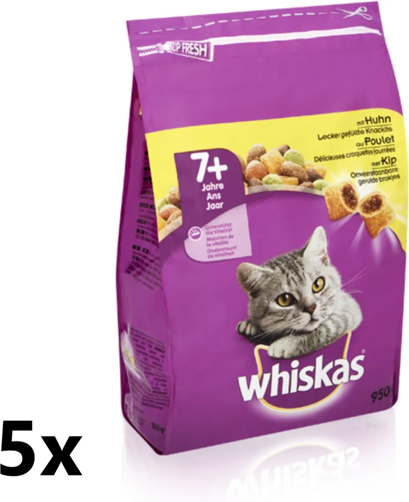 5x Whiskas - 7+ Senior Kip - Kattenvoer Droogvoer - 800 g de Whiskas – photo produit
