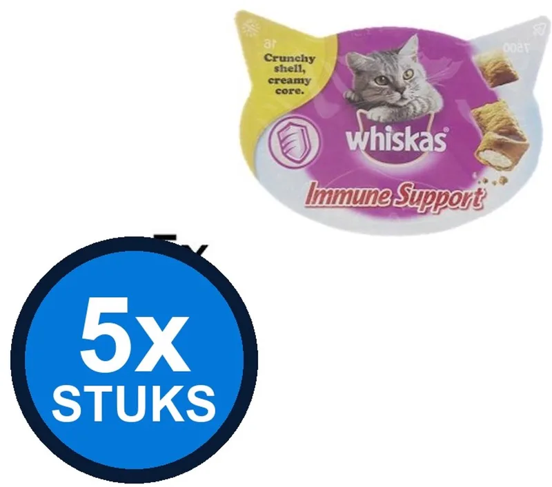 5x Whiskas snack | Immune support | Vitamine E-xtra | Kattenvoer | Snoepjes | 5x 50gr | Omega 3 | Essentiële vitaminen | Crunchy buitenkant met romige vulling | Kattensnoepjes fra Whiskas – produktbillede