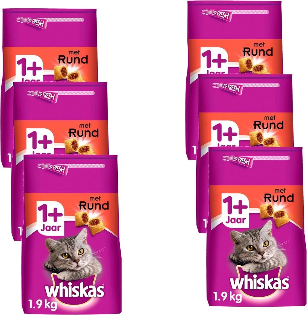 6x Whiskas Droog Adult Rund 1,9 kg de Whiskas – photo produit