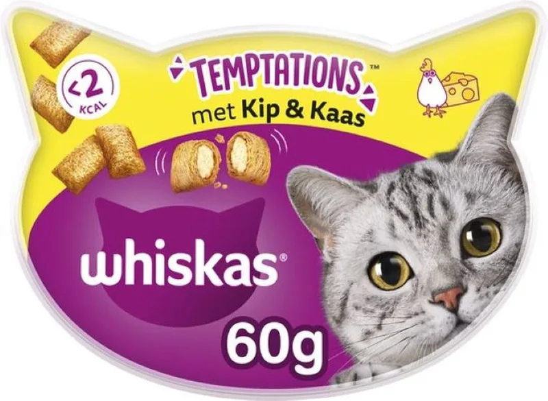 7xWhiskas Temptations Kattensnacks - Kip en Kaas - 60 gr von Whiskas – Produktfoto