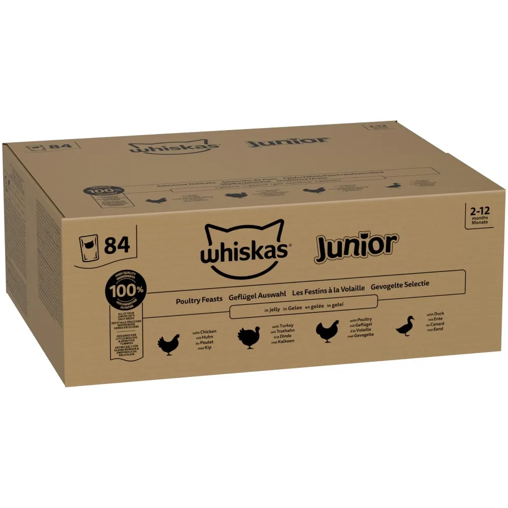 84x85g Gevogelte selectie in gelei Whiskas Junior zakjes natvoer voor katten van Whiskas – productfoto
