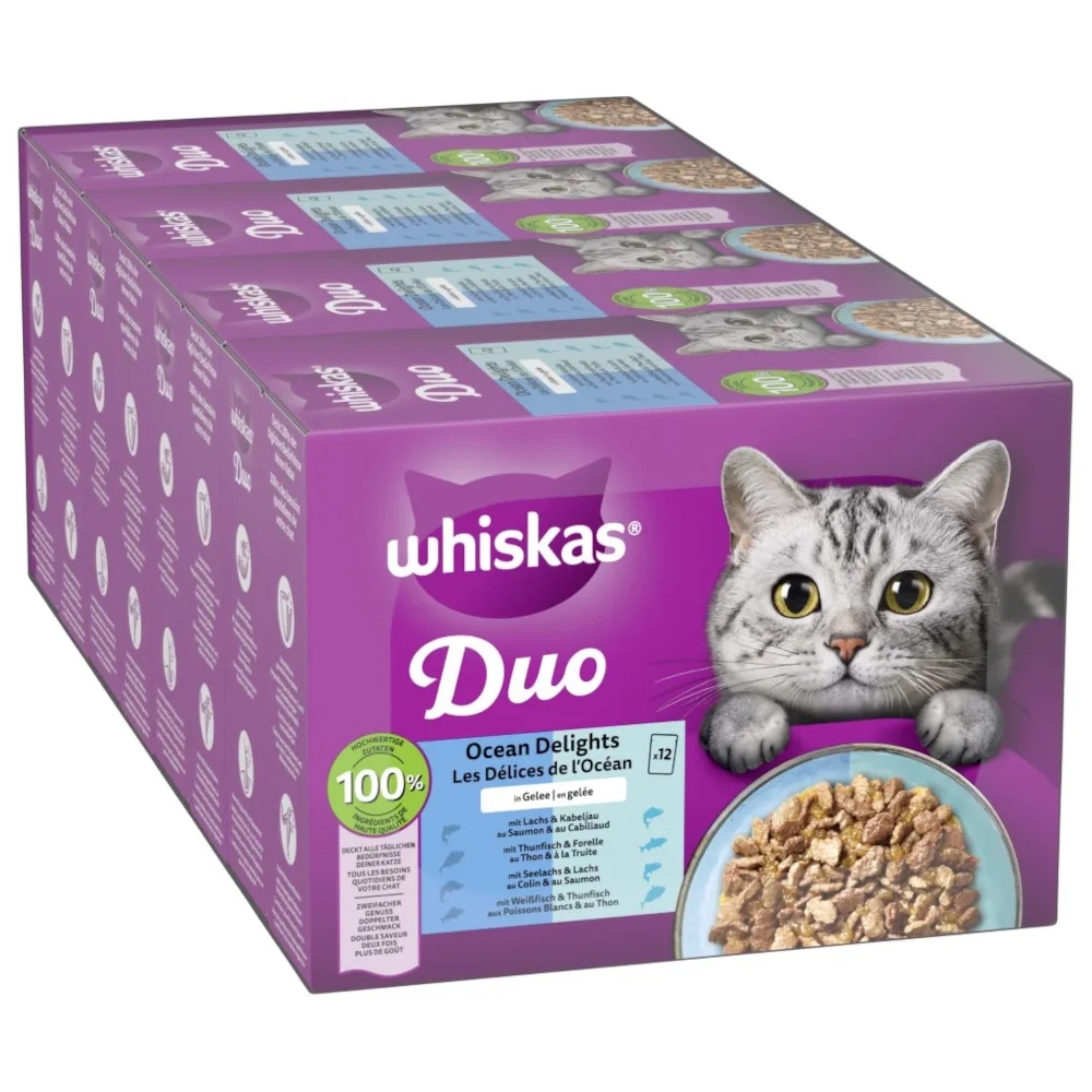 96x85g Ocean Delights in Gelei Whiskas Duo Kattenvoer Maaltijdzakjes by Whiskas – product photo