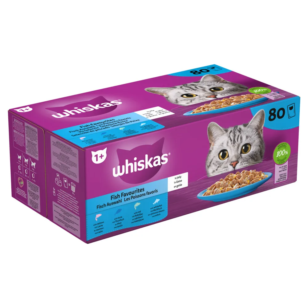 Adult 1+ Kattenvoer Nat Maaltijdzakjes Multipack Vis Selectie in Gelei 80x85 gr by Whiskas – product photo