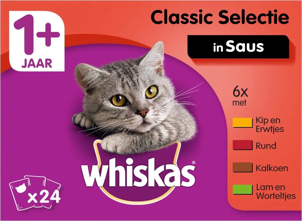 Adult Multipack Classic Selectie Groenten in Saus 24 x 100 gram van Whiskas – productfoto