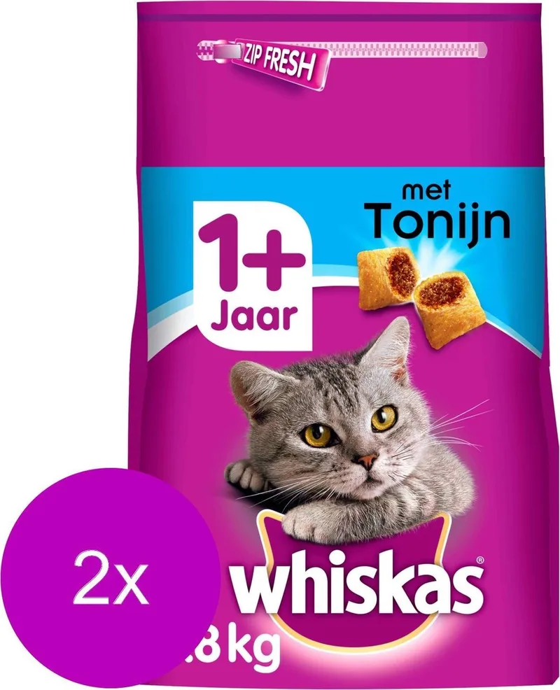 Brokjes Adult Tonijn - Kattenvoer - 2 x 3,8 kg de Whiskas – photo produit