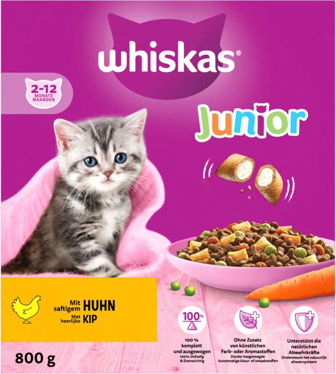 Karton Trocken Junior mit Huhn 800 g von Whiskas – Produktfoto