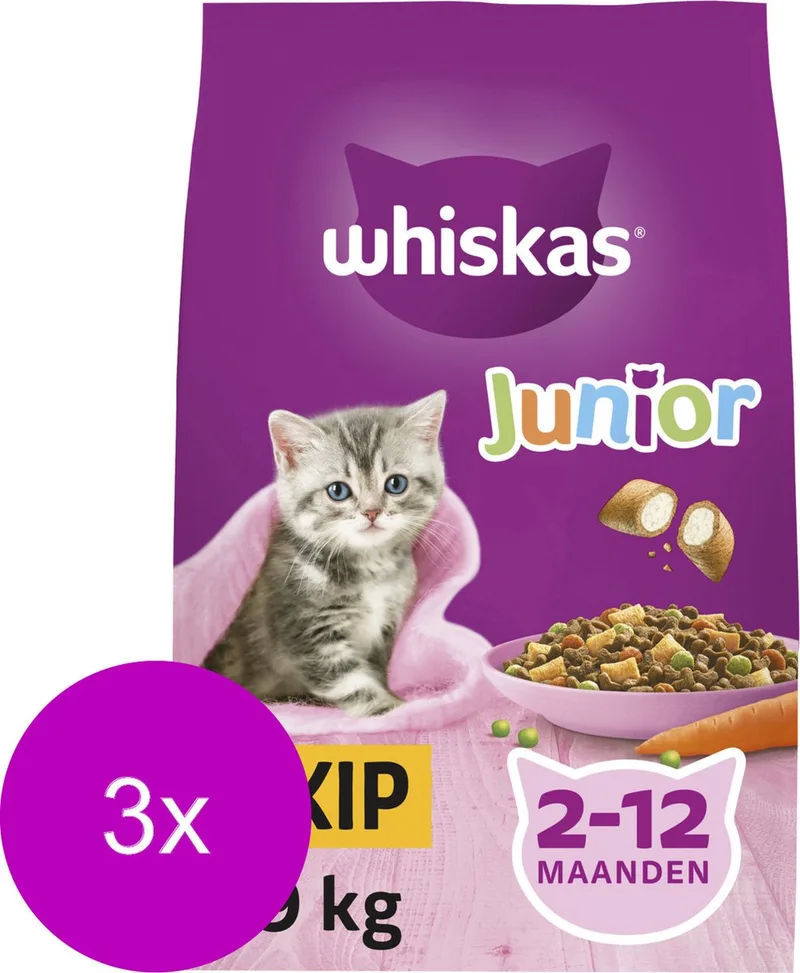 Brokjes Junior - Kip - Kattenvoer - 3 x 1.9 kg de Whiskas – photo produit
