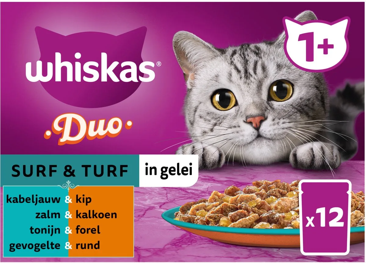 Duo Adult Surf & Turf in Gelei Multipack 12 x 85 gr de Whiskas – photo produit