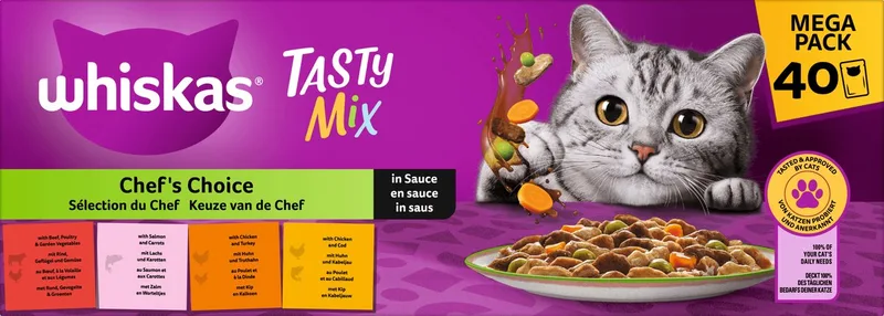 Katten Natvoer Chef's Choice in Sauce, Tasty Mix Multipack (40x85 g), 3,4 kg by Whiskas – product photo