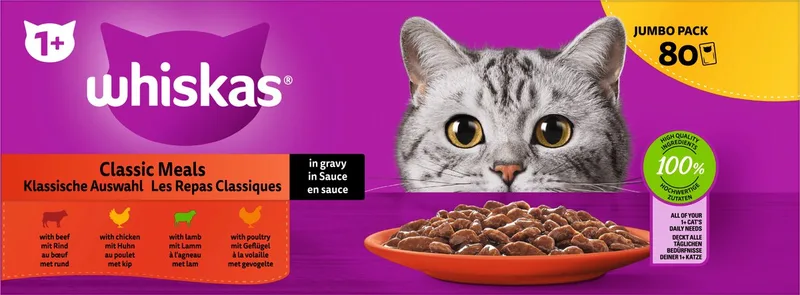 Katten Natvoer Classic Selection in Saus, Adult 1+ Multipack (80x85 g), 6,8 kg von Whiskas – Produktfoto