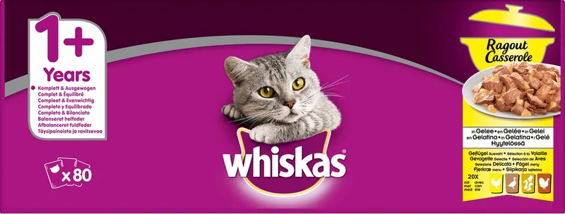 Katten natvoer, gevogelte selectie in gelei, multipack (40x85g), 3.4 kg by Whiskas – product photo